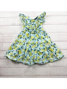 French Connection Girls Lemon Print Ruffle Cotton Sundress Dress S 7-8